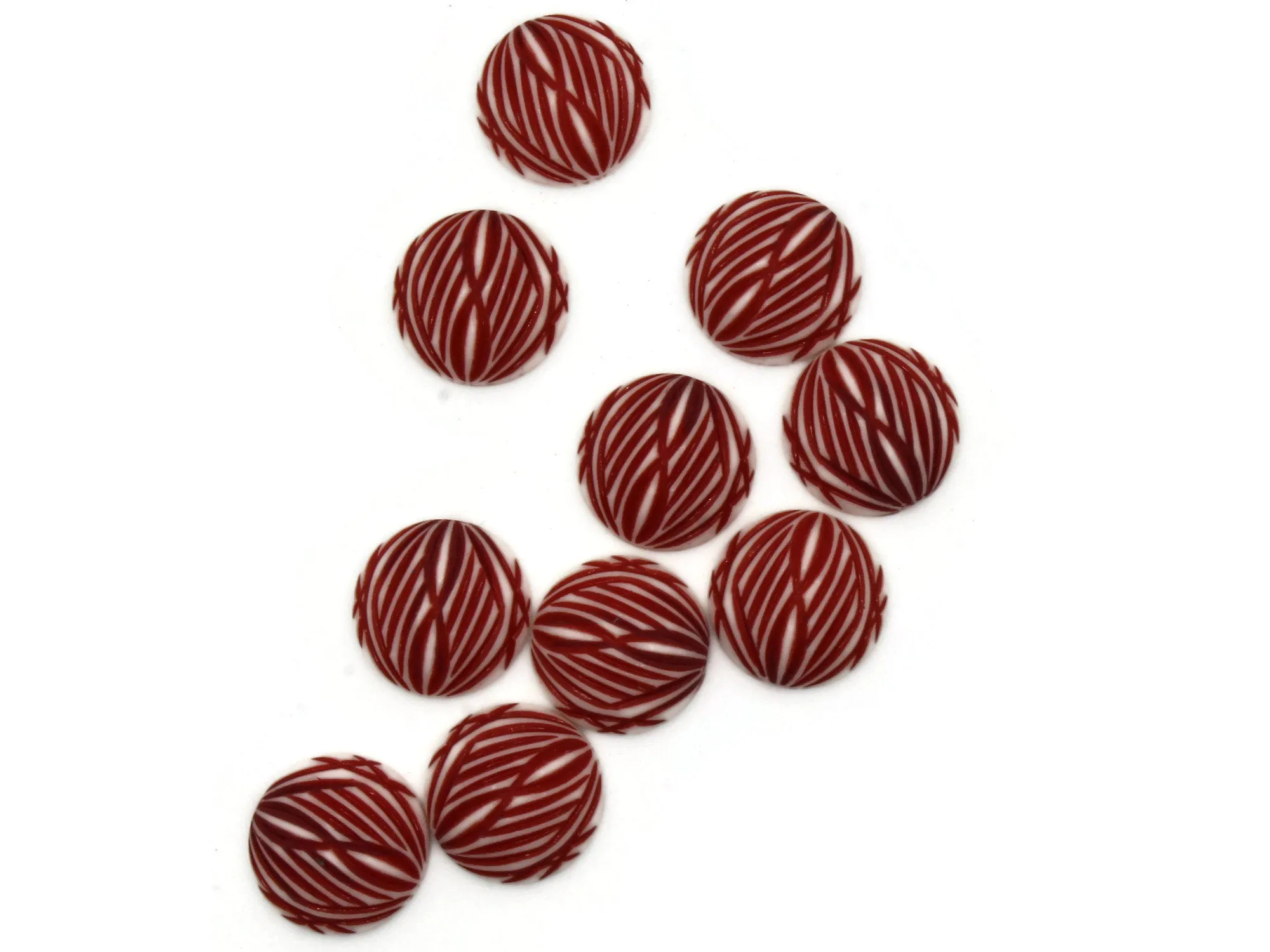 10 18mm Stripe Pattern Round White and Red Vintage West German Plastic Cabochons
