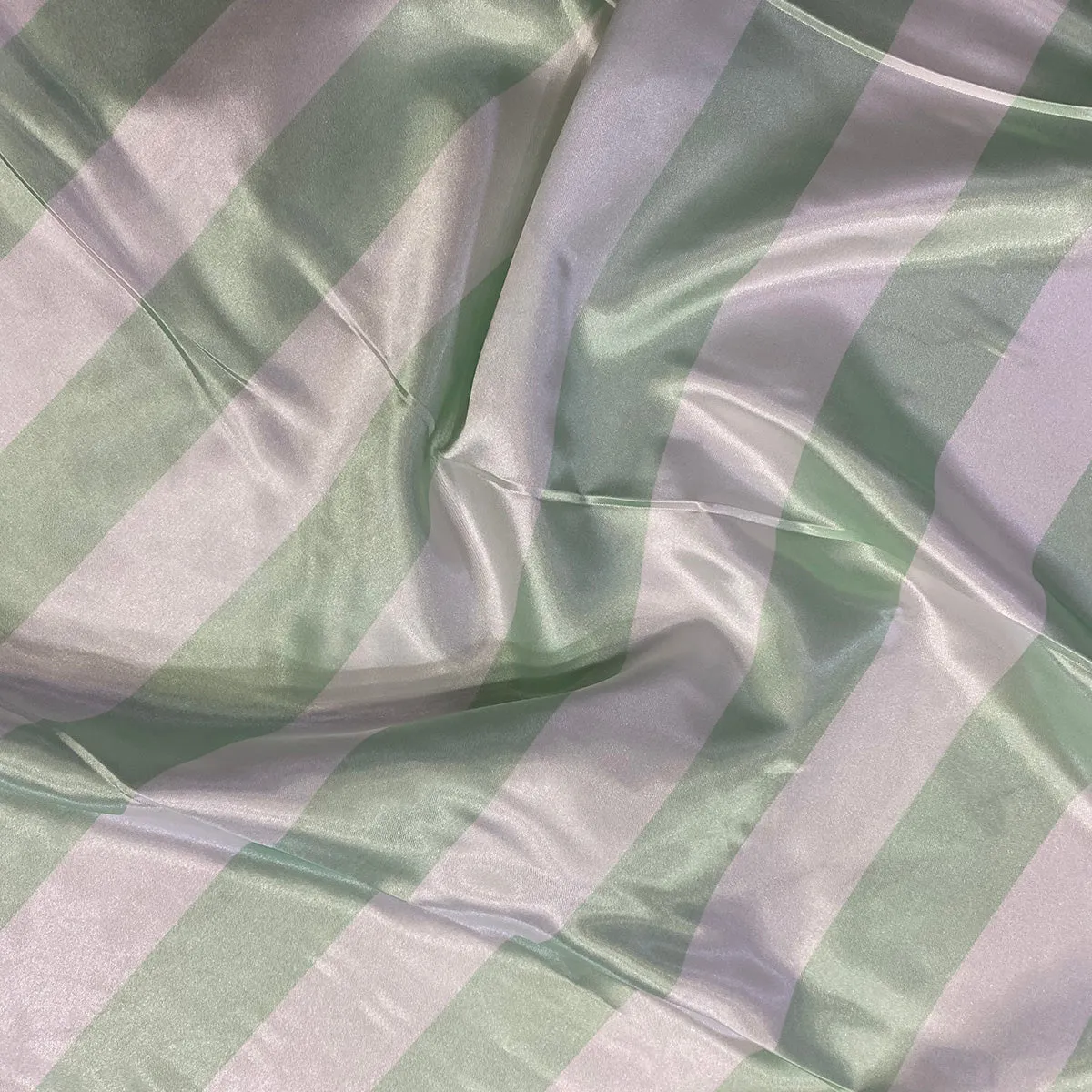 2" Satin Stripe Table Runner in White and Mint