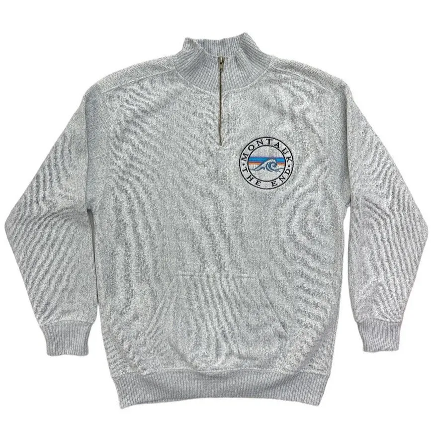 Adult Embroidered Montauk The End Wave Logo 1/4 Zip-Up Cadet