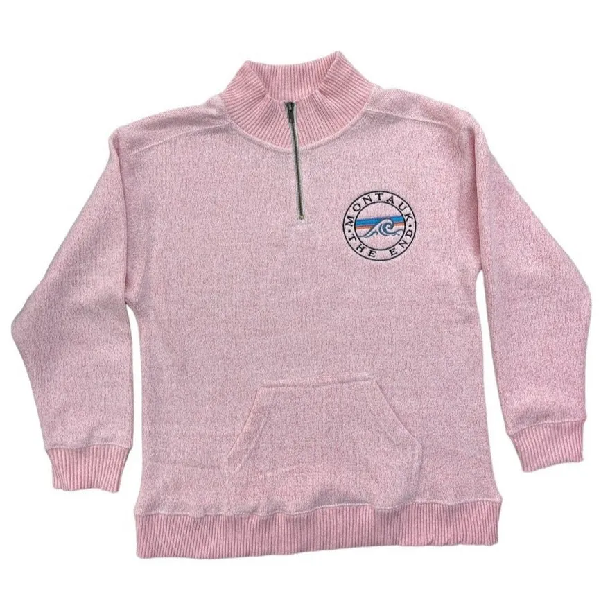 Adult Embroidered Montauk The End Wave Logo 1/4 Zip-Up Cadet