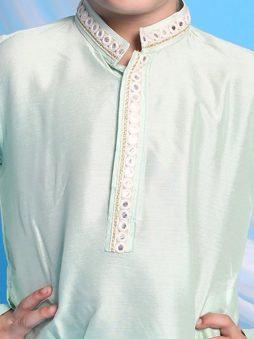Boy's Mint Green Kurta And Pyjama - Vastramay Boys