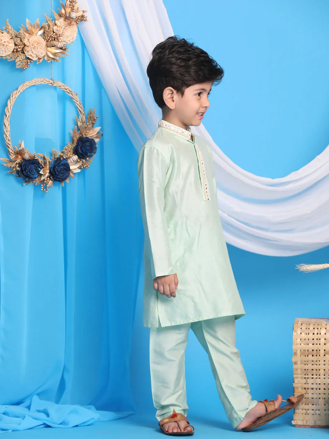 Boy's Mint Green Kurta And Pyjama - Vastramay Boys
