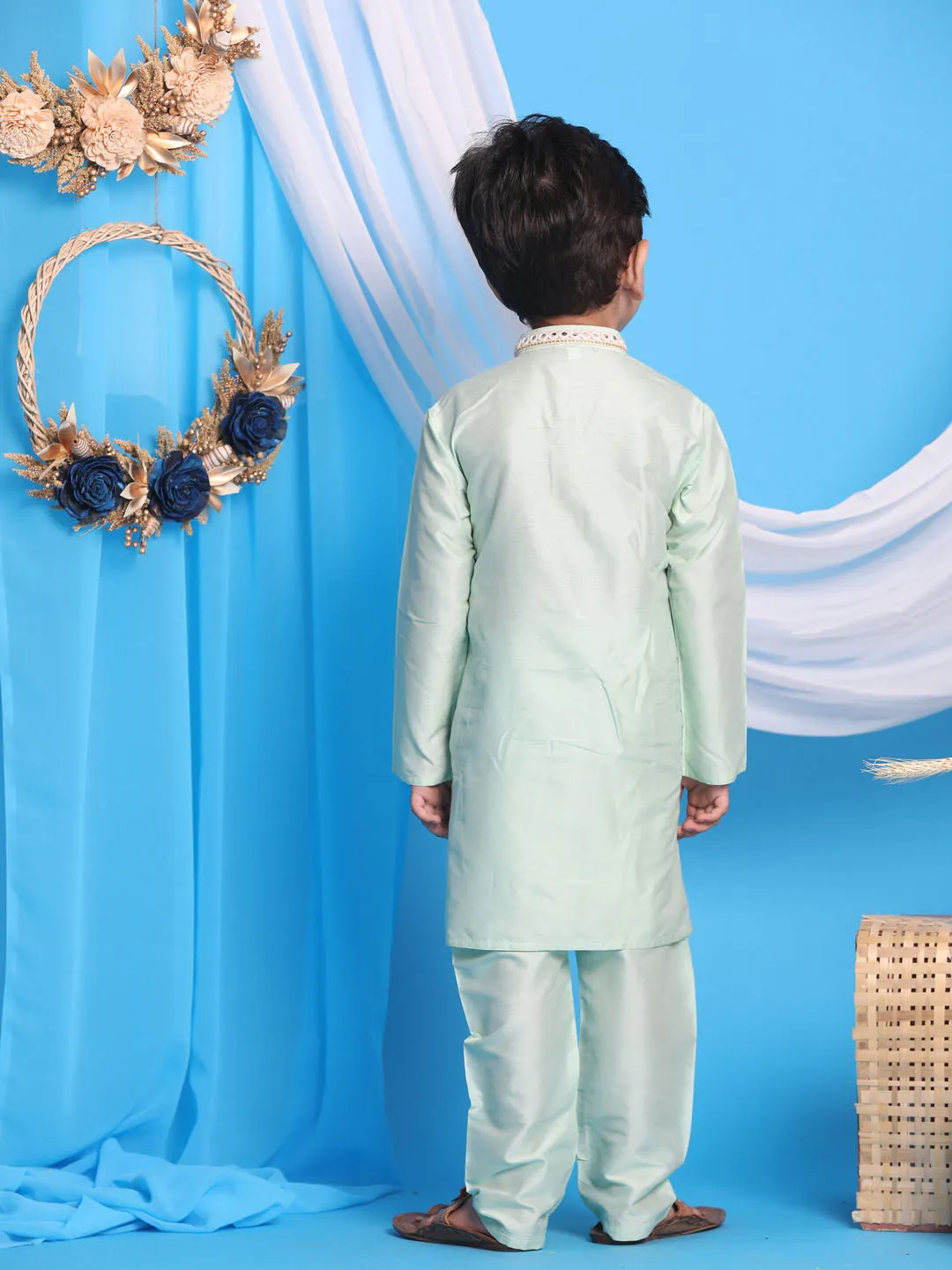 Boy's Mint Green Kurta And Pyjama - Vastramay Boys