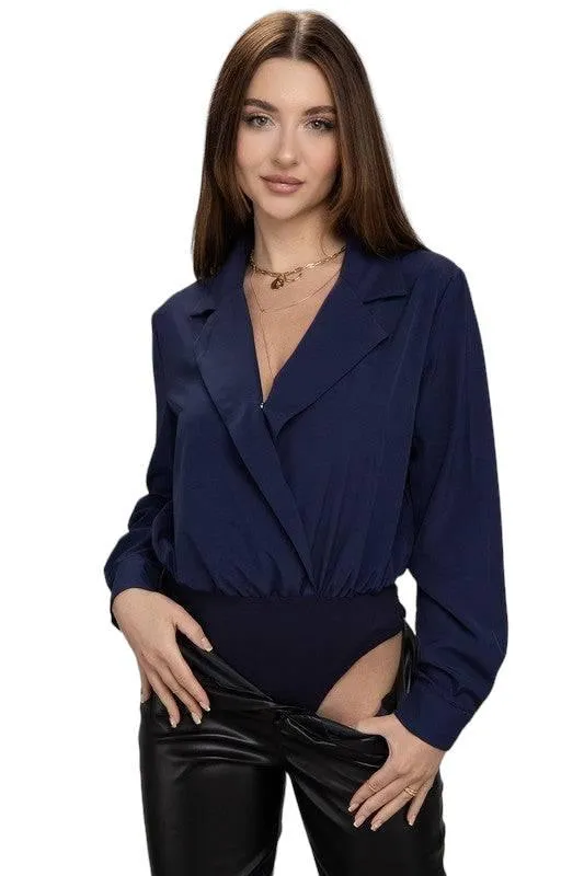 Collared Navy Long Sleeve Bodysuit