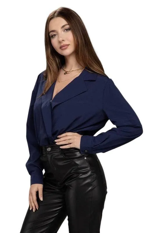 Collared Navy Long Sleeve Bodysuit