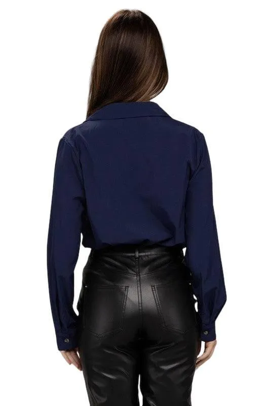 Collared Navy Long Sleeve Bodysuit