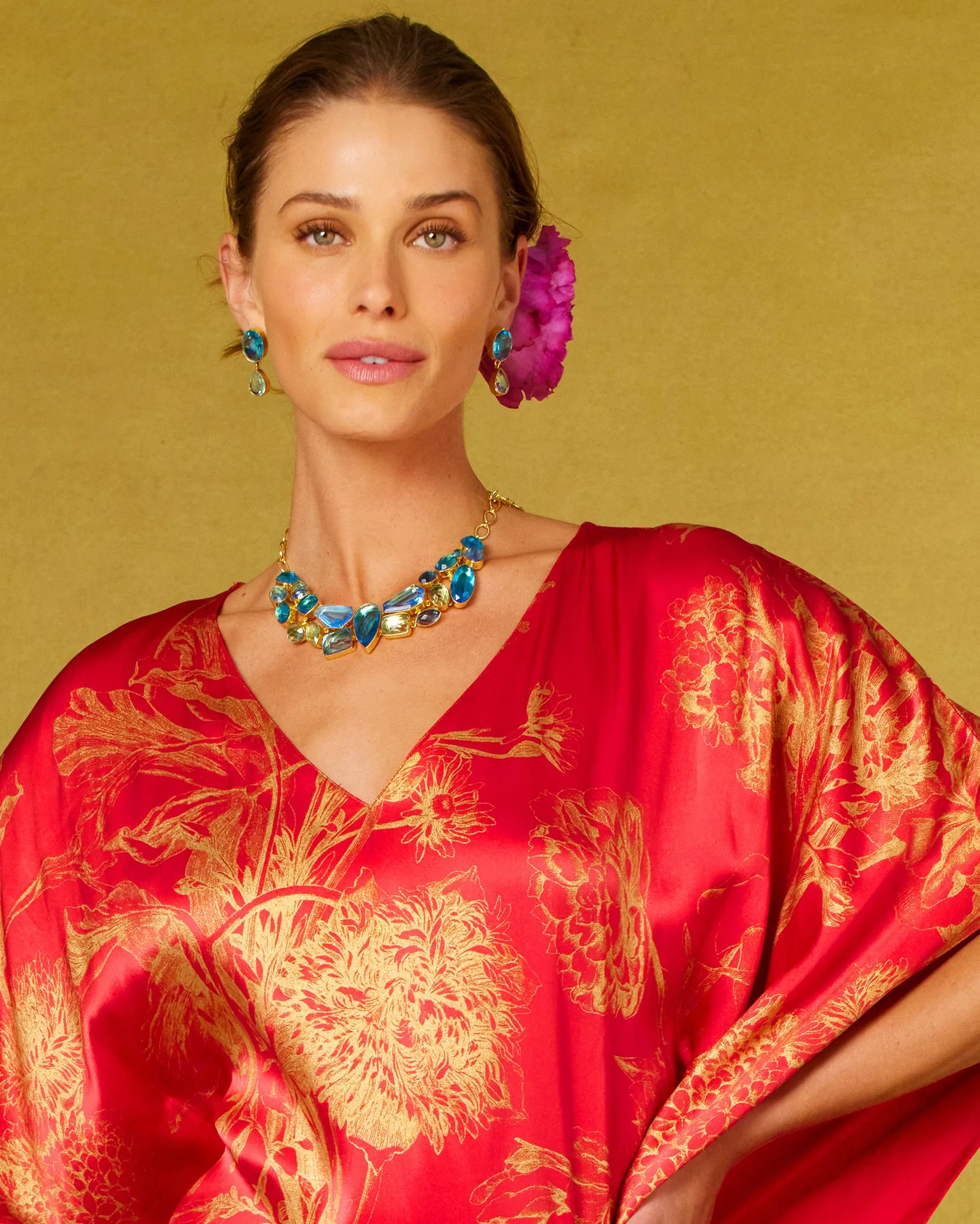 Constance Jewel Encrusted Necklace in Byzantine Sea Blues
