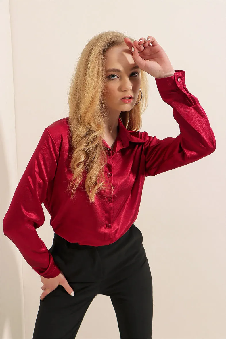 Crimson Satin Shirt