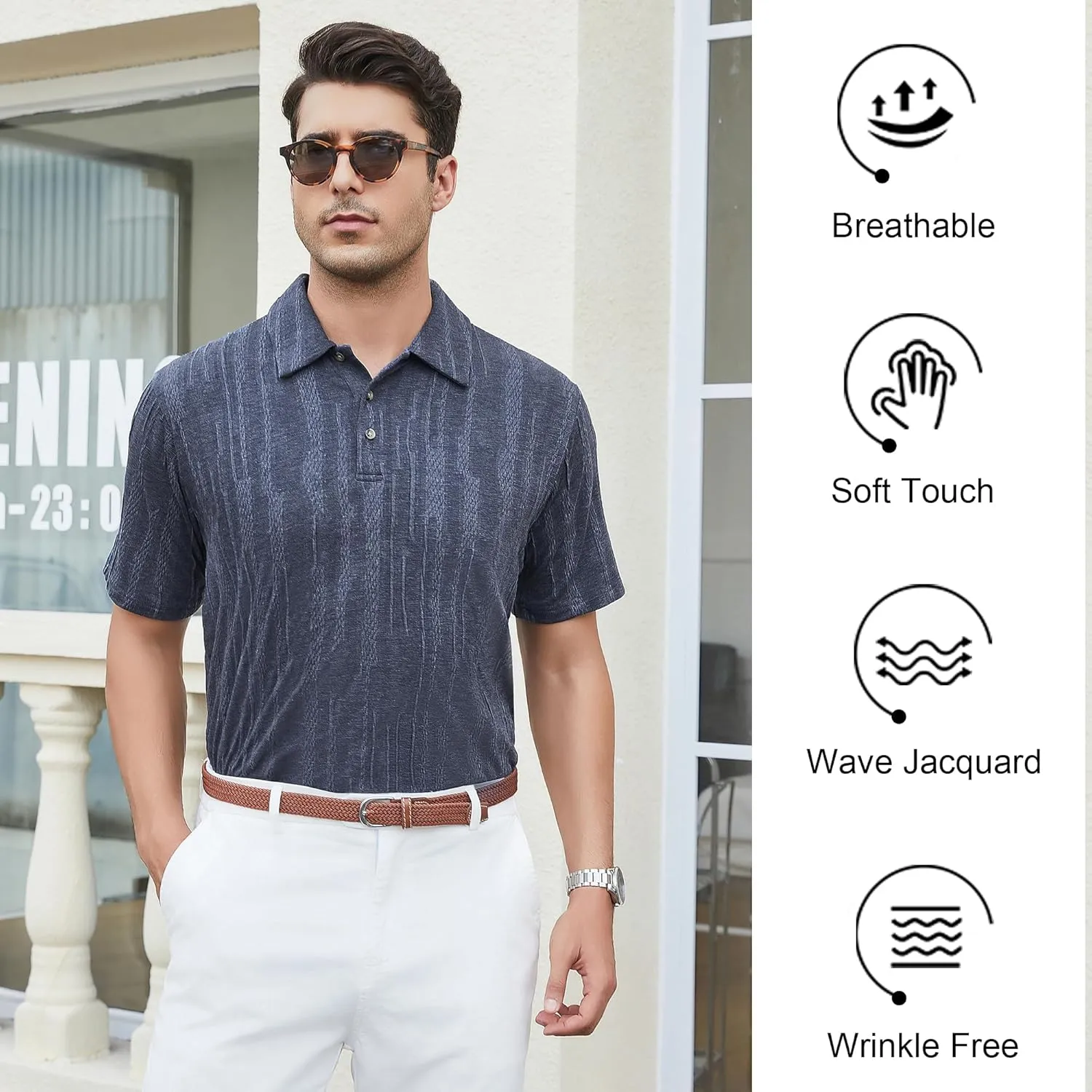 Damipow Mens Golf Shirts Dry Fit Polo Shirts Moisture Wicking Short Sleeve Hawaiian Polo Shirt