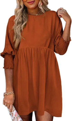 Dokotoo Womens Summer Spring Dresses Casual Tunic Dress Short Sleeve Crew Neck Flowy Swing Mini Dress