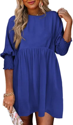 Dokotoo Womens Summer Spring Dresses Casual Tunic Dress Short Sleeve Crew Neck Flowy Swing Mini Dress