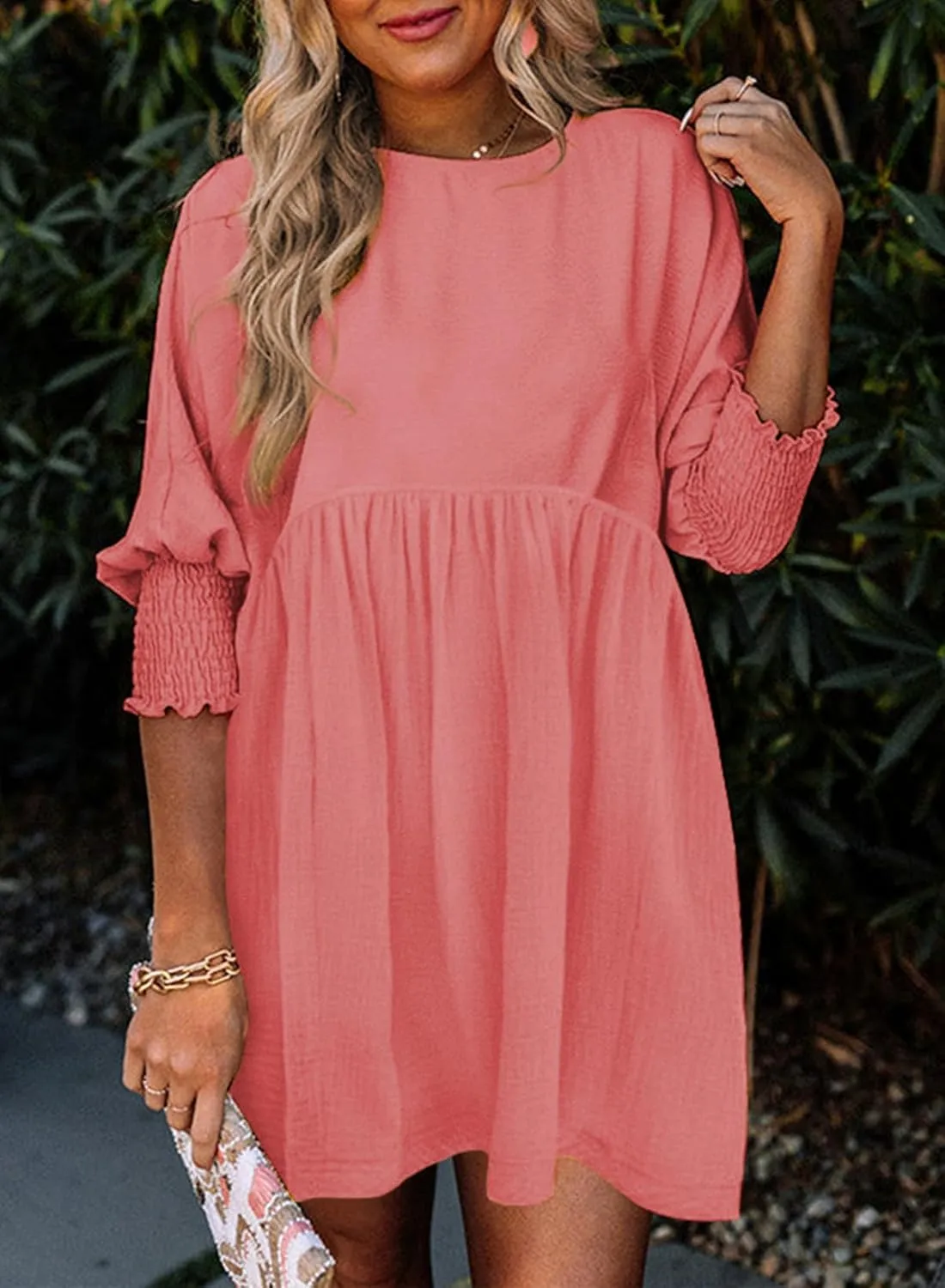 Dokotoo Womens Summer Spring Dresses Casual Tunic Dress Short Sleeve Crew Neck Flowy Swing Mini Dress
