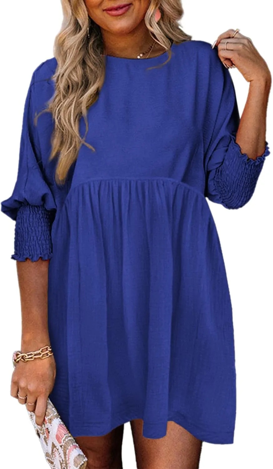 Dokotoo Womens Summer Spring Dresses Casual Tunic Dress Short Sleeve Crew Neck Flowy Swing Mini Dress