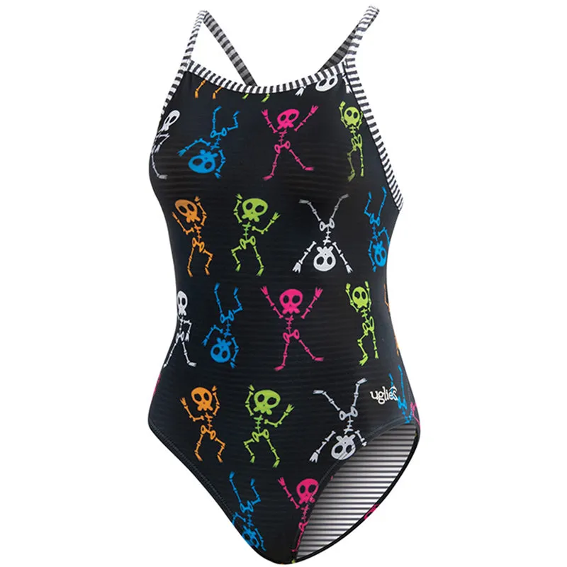 Dolfin Uglies - Dancing Skeletons V-2 Back One Piece Swimsuit