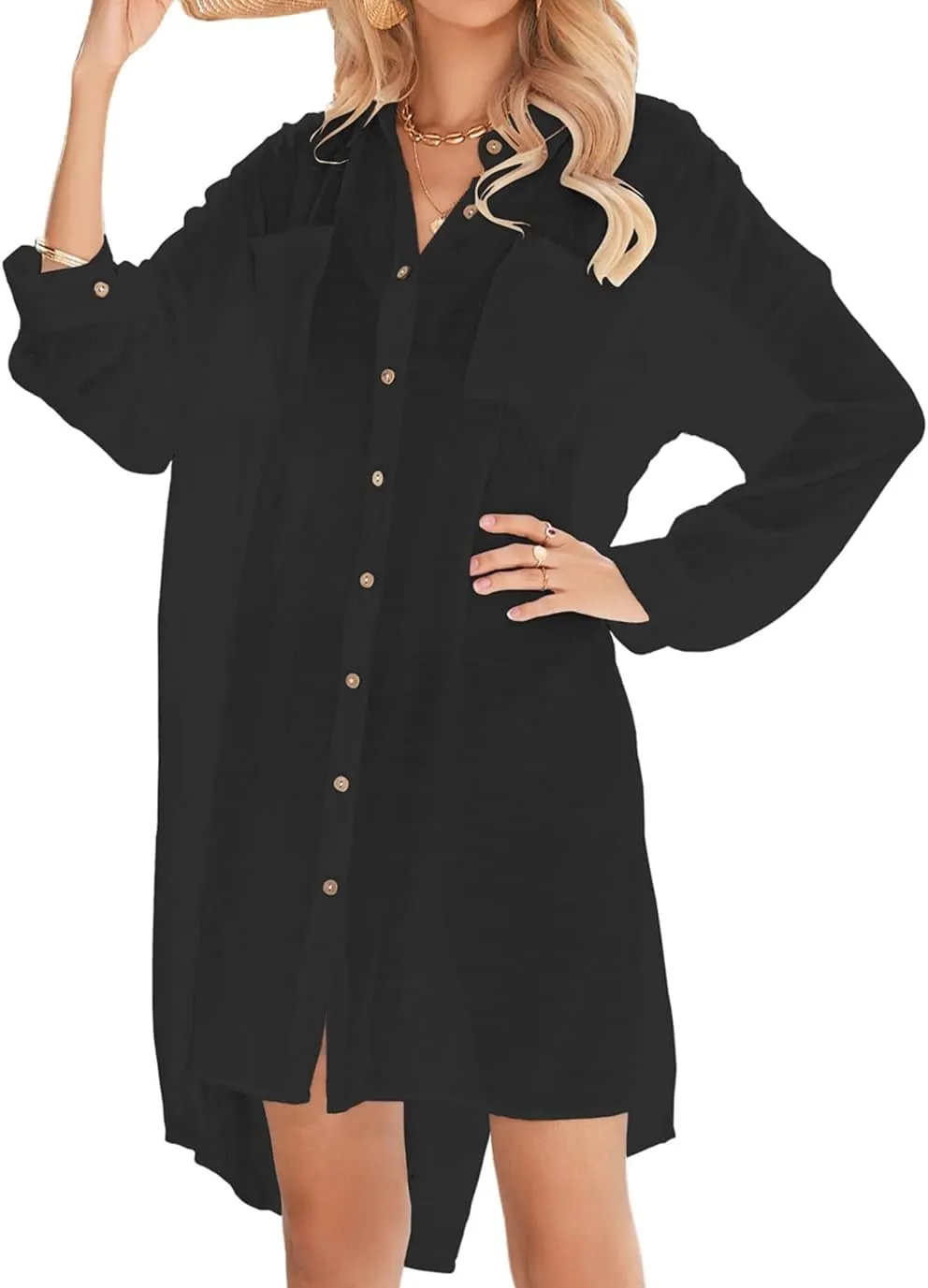 Eddoyee Summer Casual Swimsuit Cover Ups for Women Beach Shirt Tunic Dress