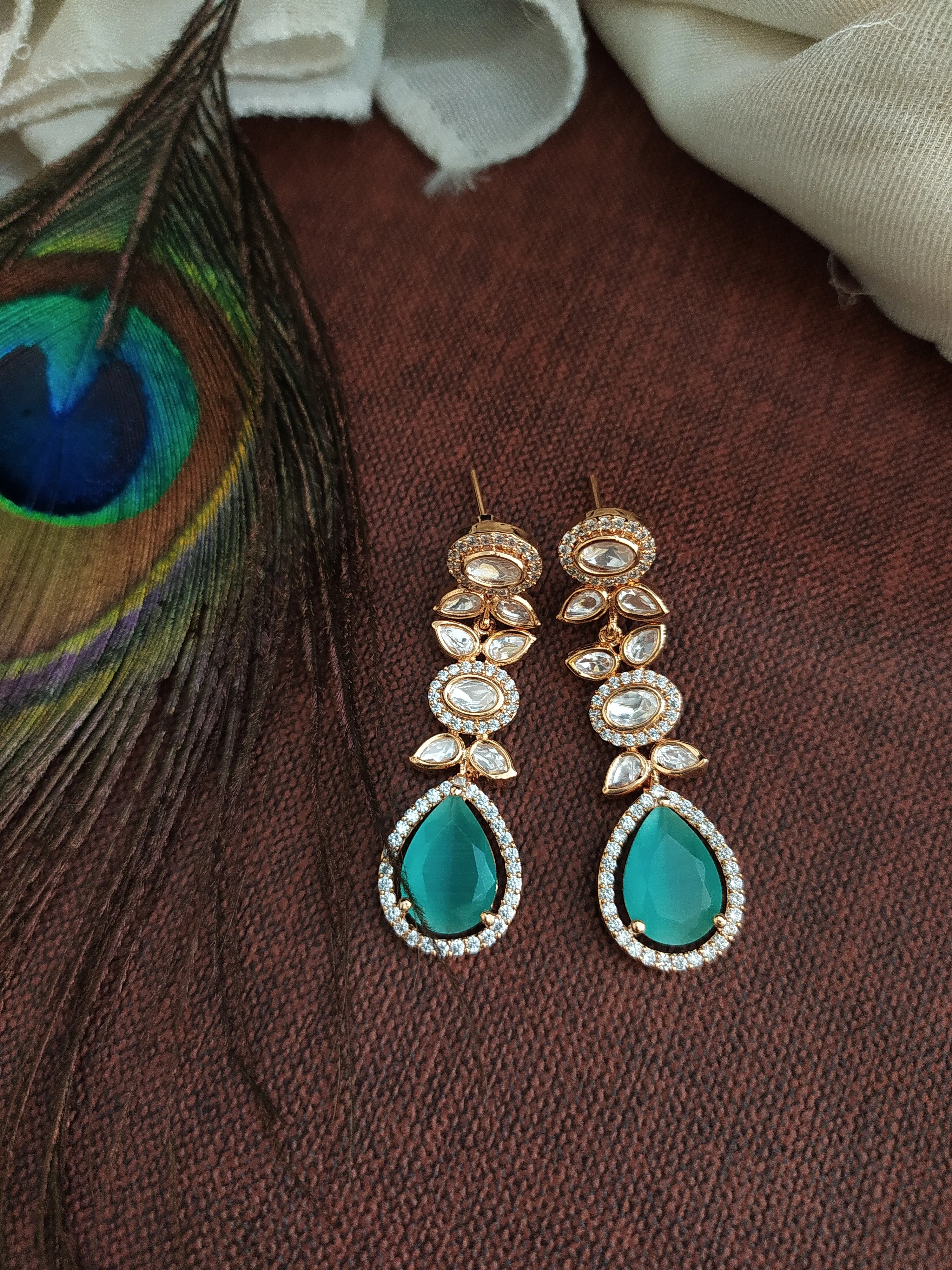 Elegant Rose Gold-Plated Polki Kundan Necklace in Mint Color