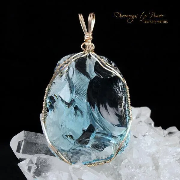 Galactic Oceanic Blue Sirius Andara Crystal Pendant 14k