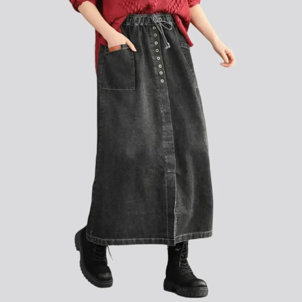 High-waist front-slit jean skirt for ladies