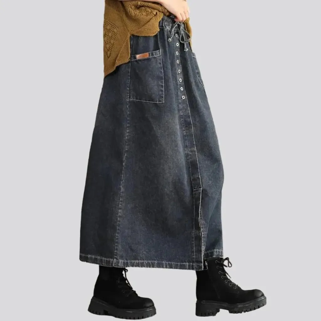 High-waist front-slit jean skirt for ladies