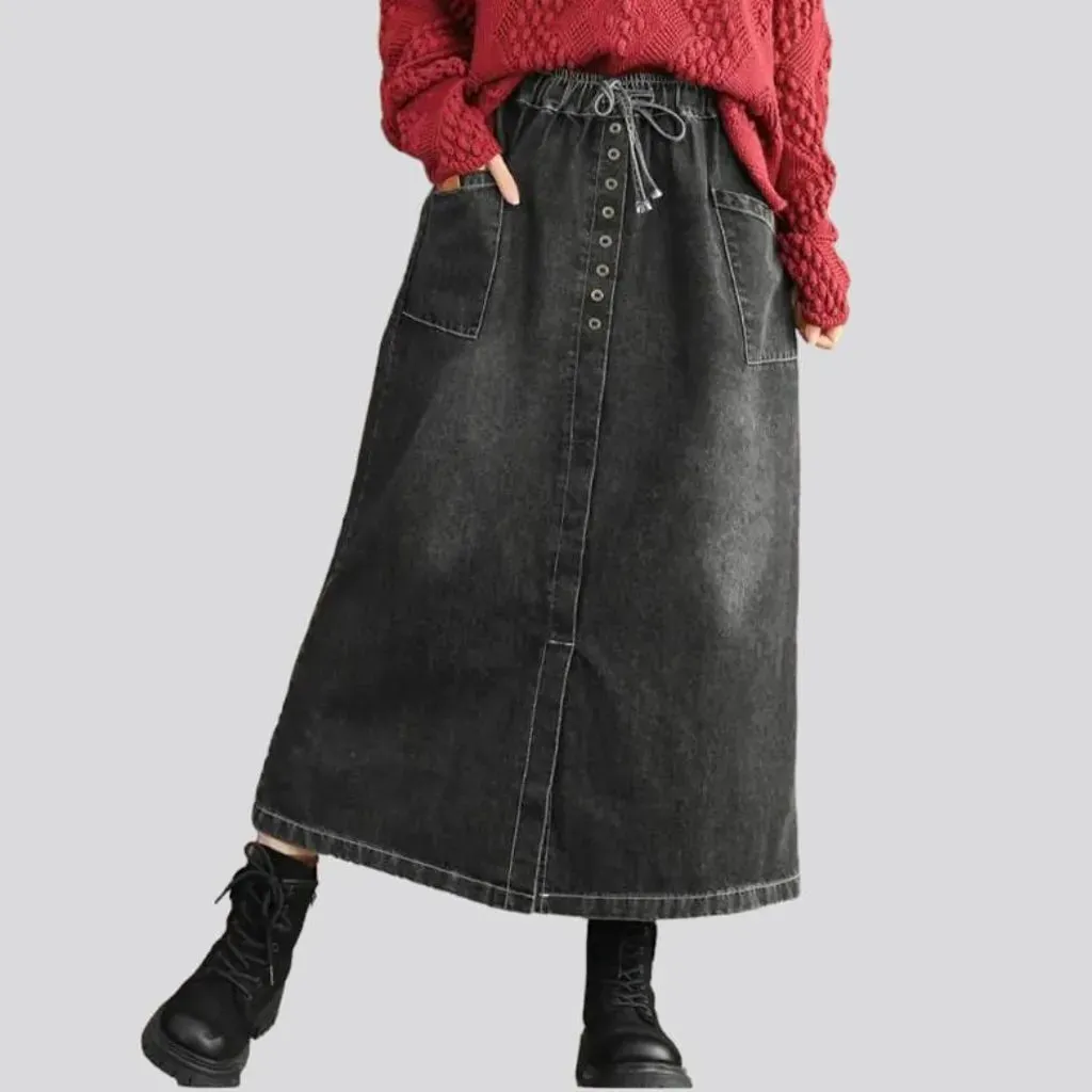 High-waist front-slit jean skirt for ladies