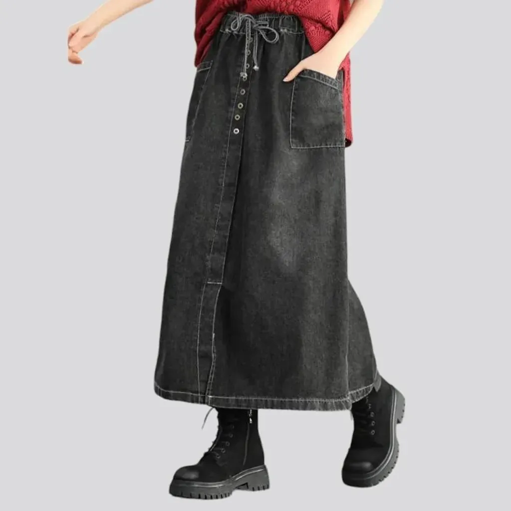 High-waist front-slit jean skirt for ladies