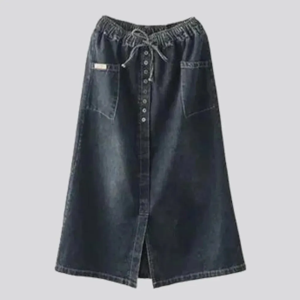 High-waist front-slit jean skirt for ladies