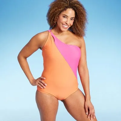 Lands' End Women's UPF 50 Full Coverage Tummy Control One Shoulder One Piece Swimsuit