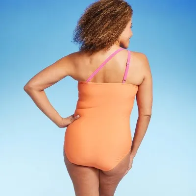 Lands' End Women's UPF 50 Full Coverage Tummy Control One Shoulder One Piece Swimsuit