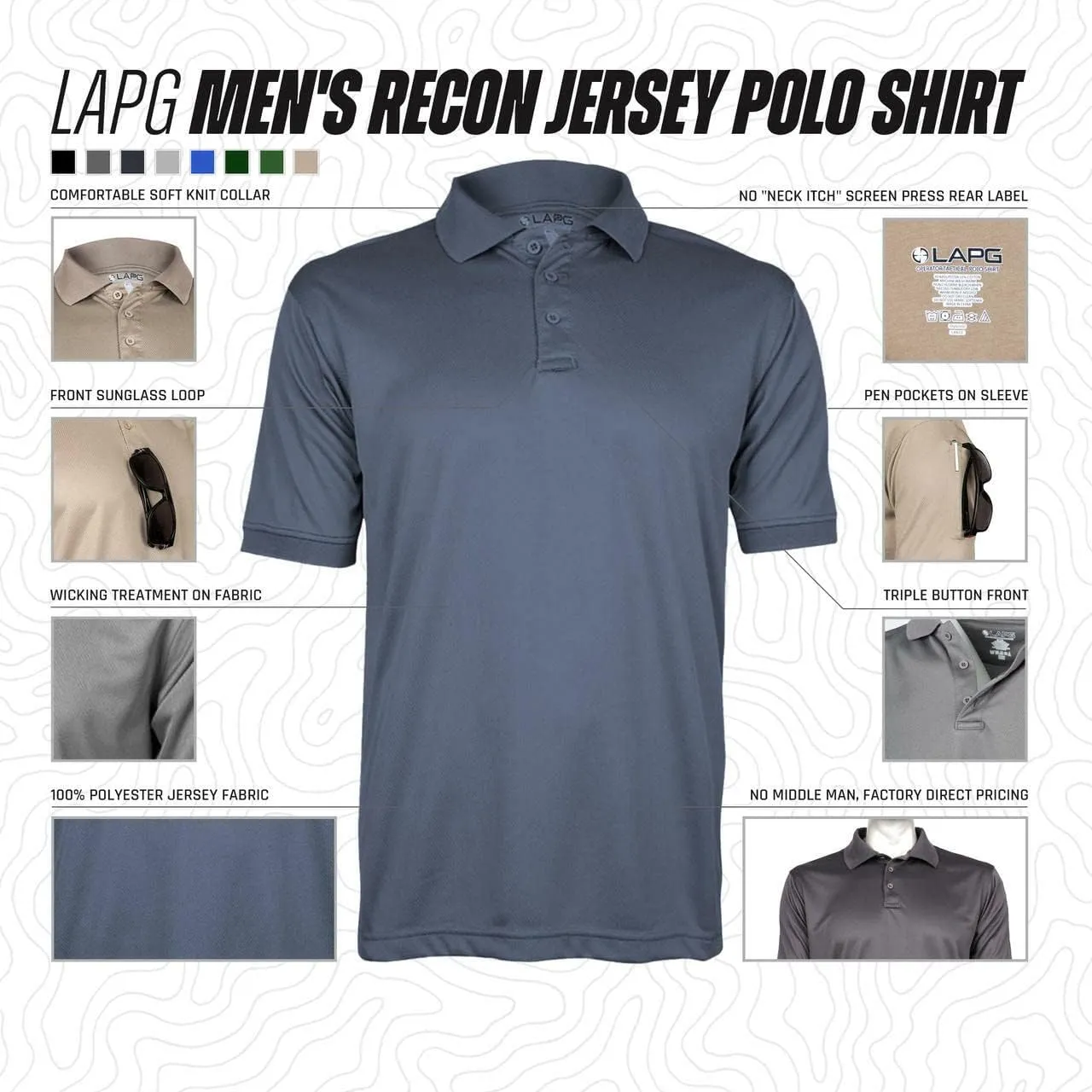 LAPG Men's Recon Jersey Short Sleeve Polo Shirt, Anti-Wrinkle, Moisture-Wicking Polo Shirt for Men, Comfortable Tactical Polo