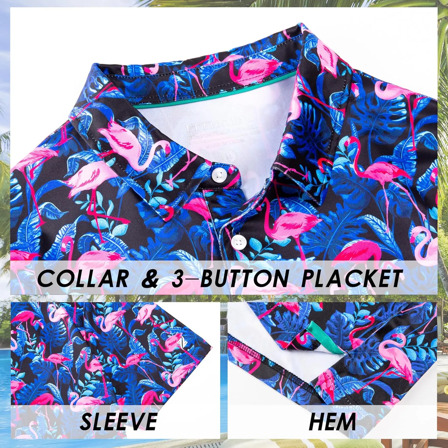 Mens Golf Shirt Short Sleeve Dry Fit Print Moisture Wicking Performance Patterns Collared Polo Shirt