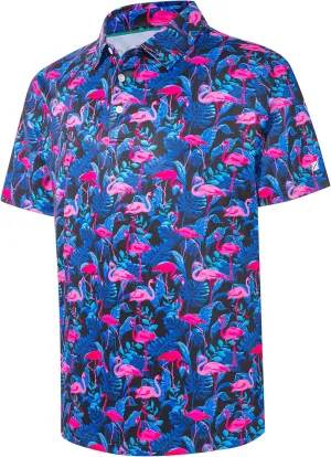 Mens Golf Shirt Short Sleeve Dry Fit Print Moisture Wicking Performance Patterns Collared Polo Shirt