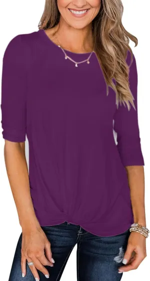 Minthunter Women's Half Sleeve T Shirts Casual Color Block Round Neck Spring Tops