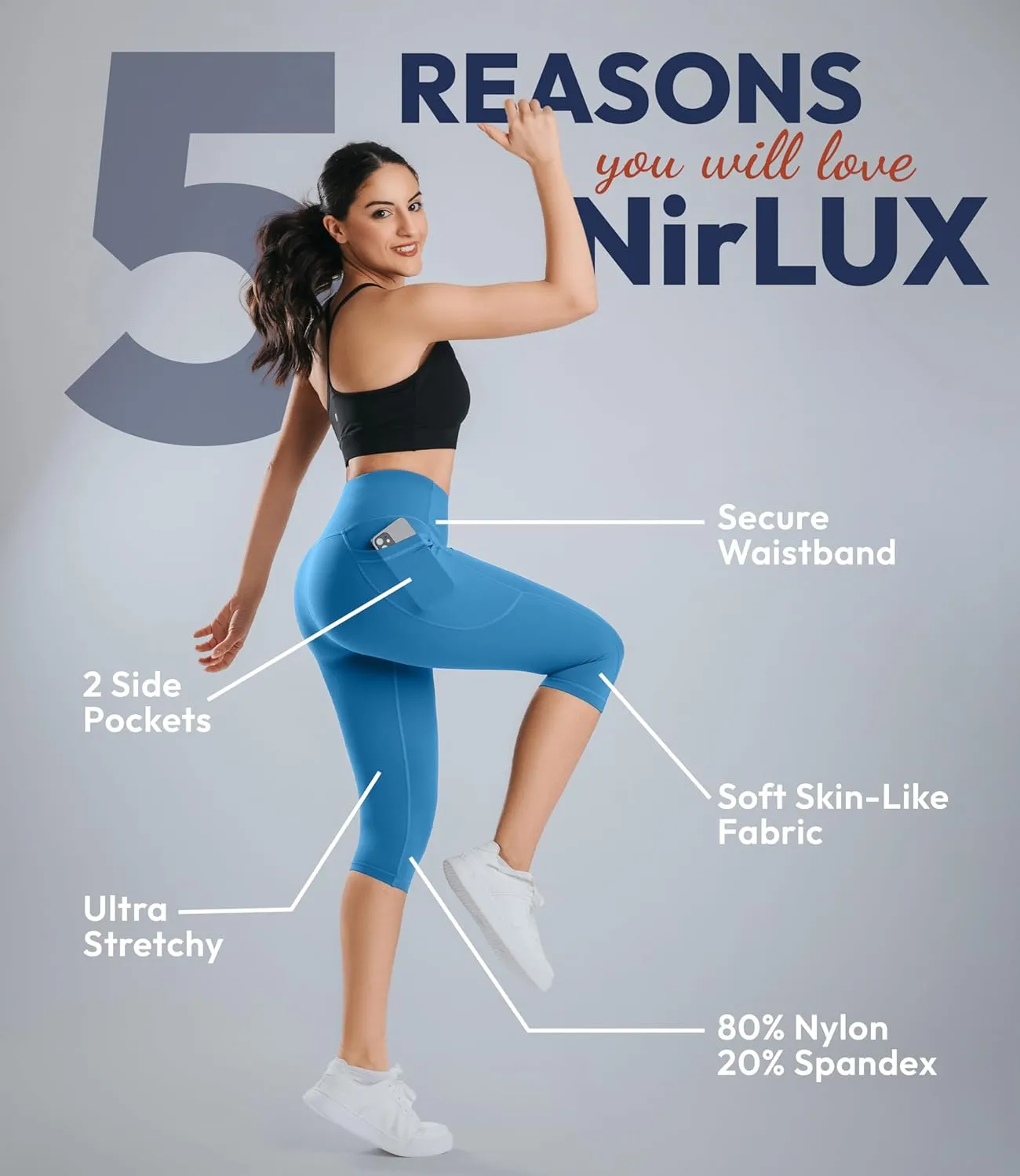 Nirlon NirLUX Capri Leggings for Women - NirLUX Capri Leggings with Pockets for Women, Regular & Plus Size Yoga Pants