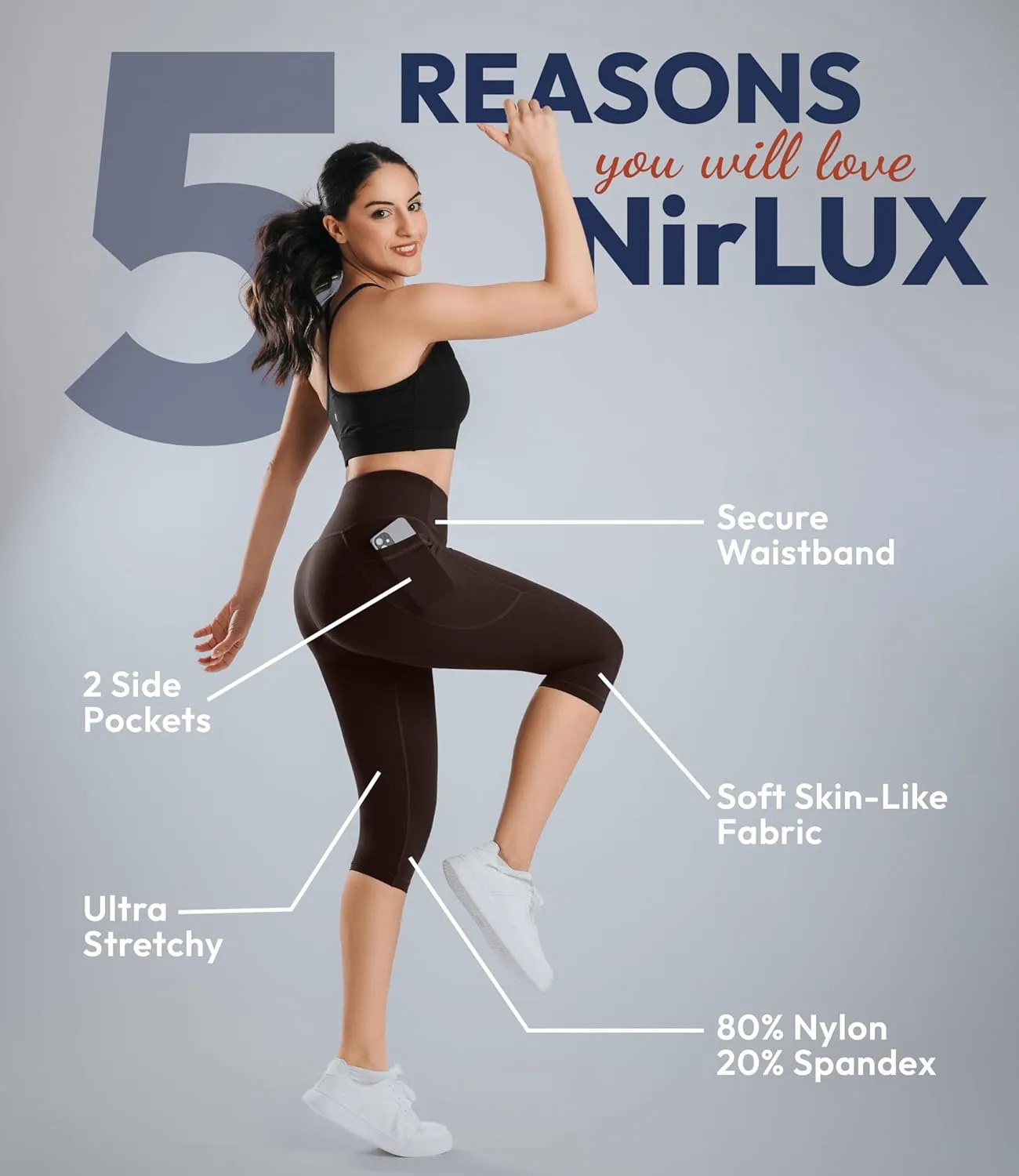 Nirlon NirLUX Capri Leggings for Women - NirLUX Capri Leggings with Pockets for Women, Regular & Plus Size Yoga Pants