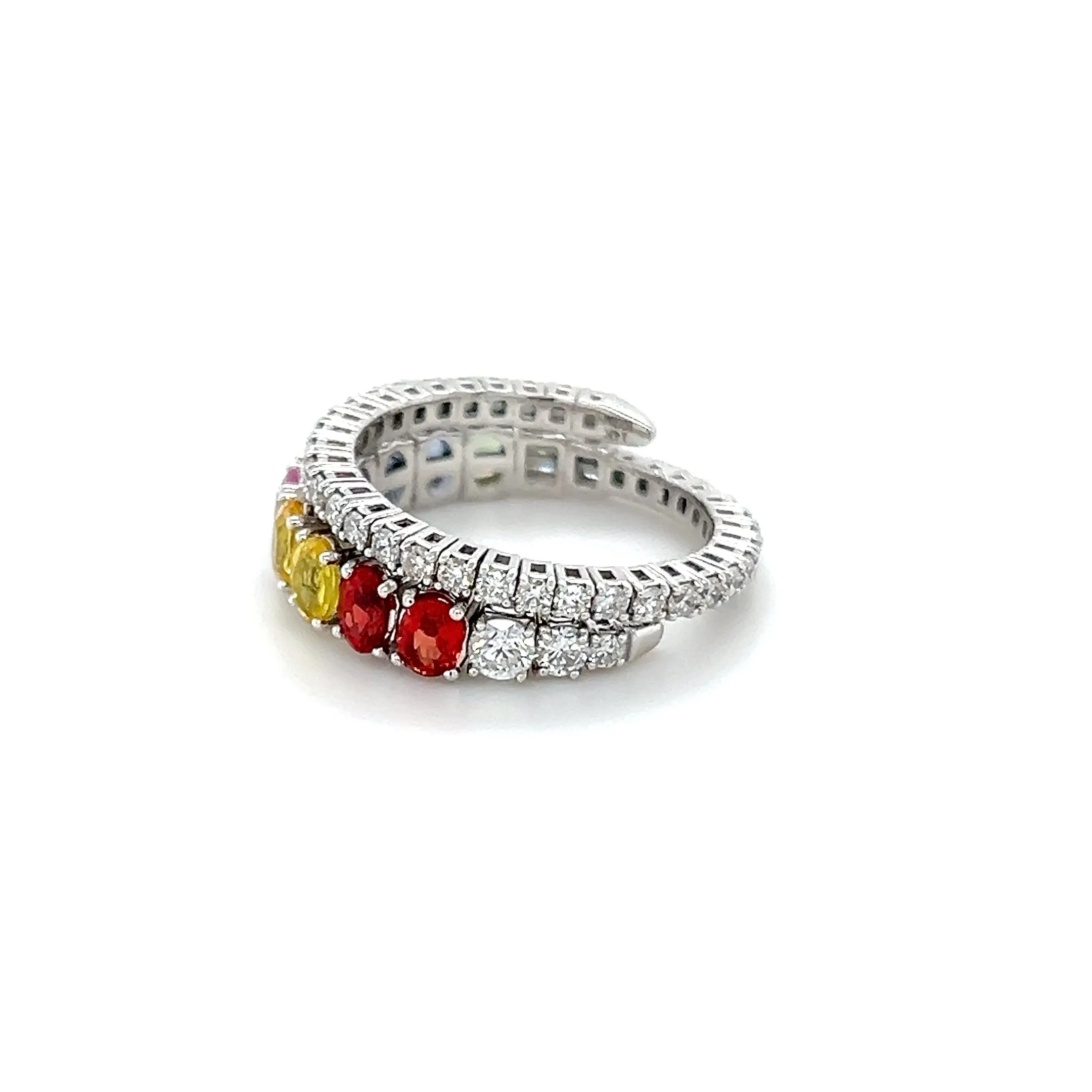 Oval Multicolored Sapphires and Diamonds Eternity Double Ring