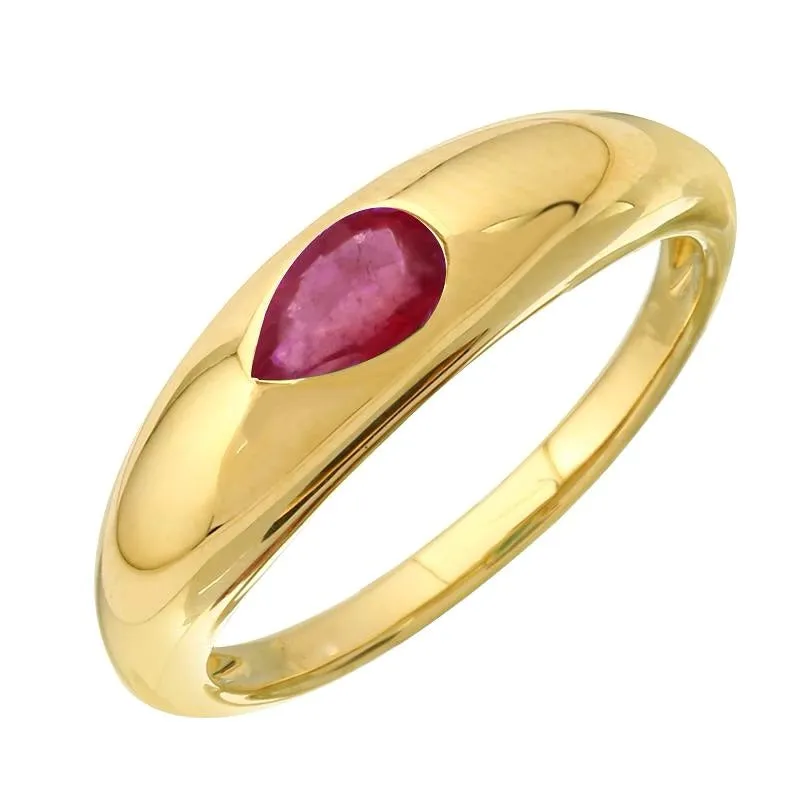 Pear Cut Single Gemstone Dome Ring