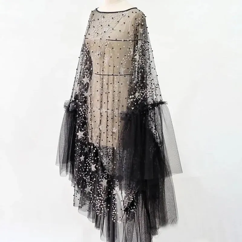 Pre Order:  Star Shower Ruffle Sheer Dress