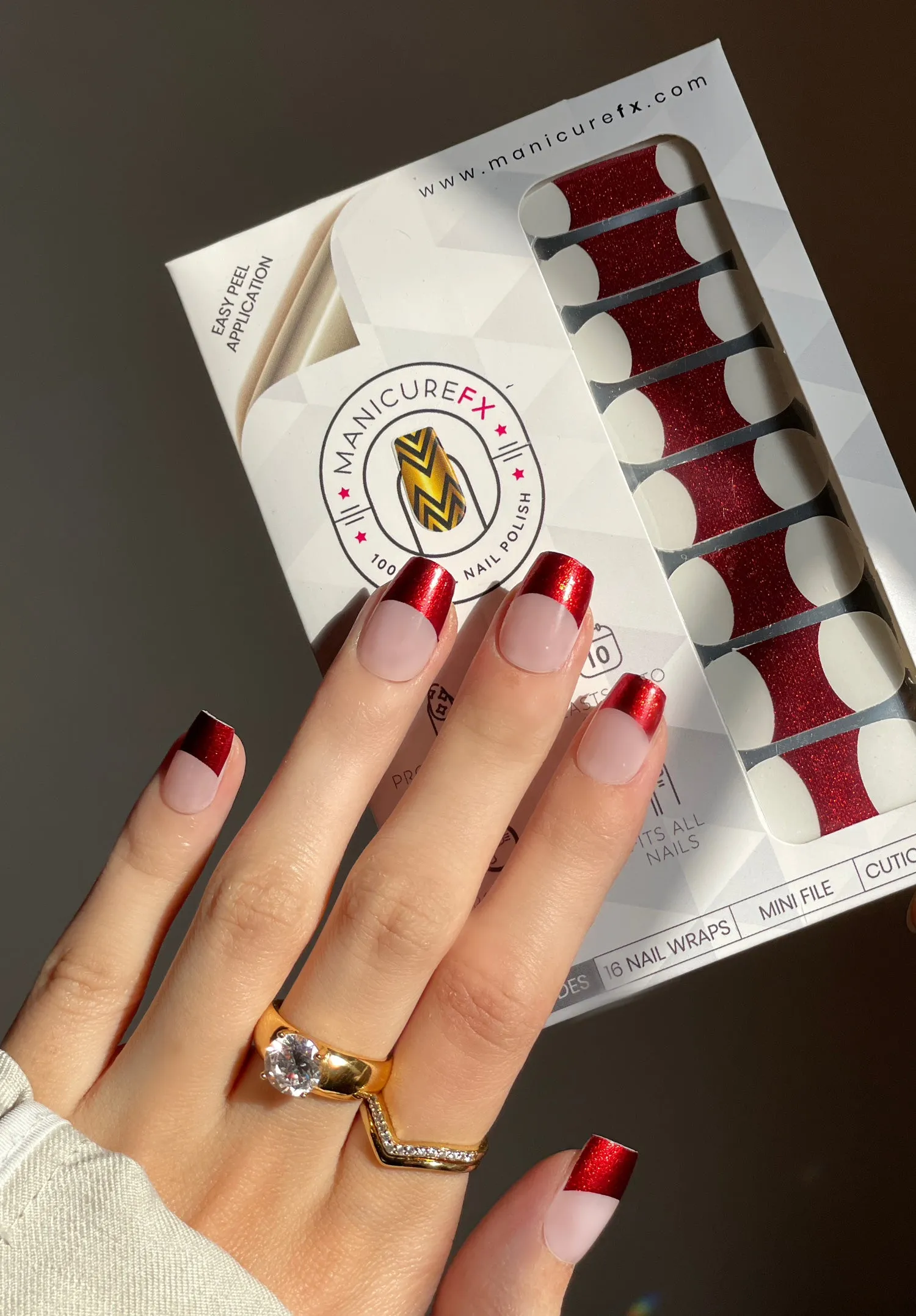 Scarlet Red French Tip Nails - Nail Wraps (Standard)