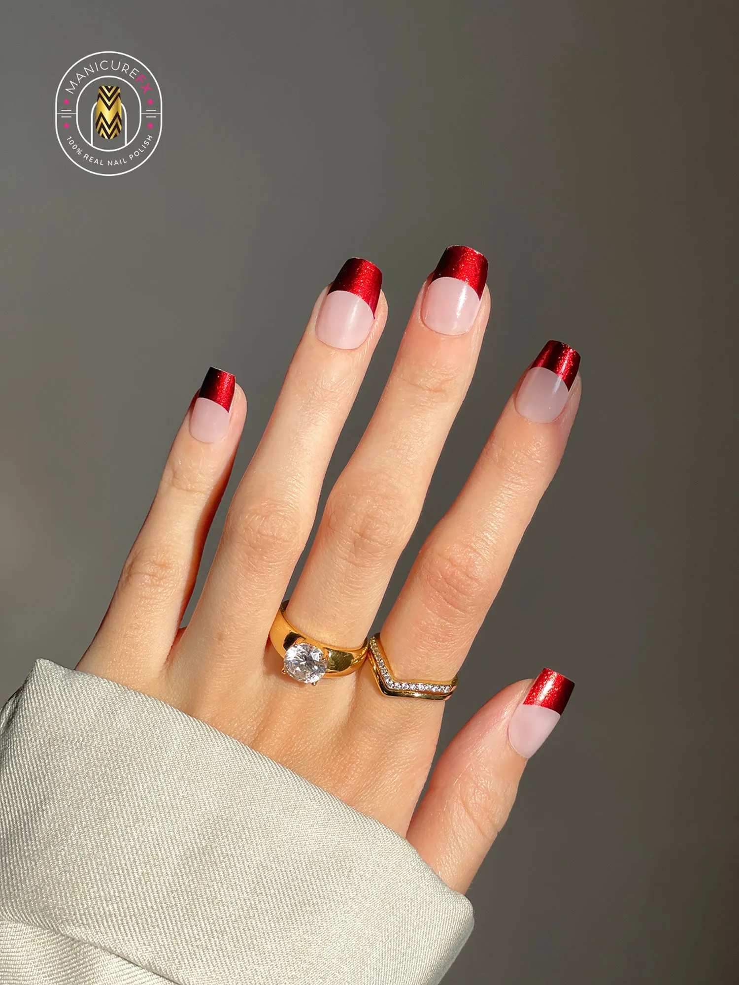 Scarlet Red French Tip Nails - Nail Wraps (Standard)