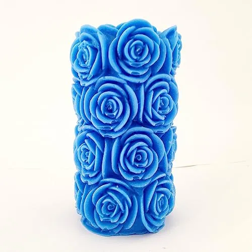 The Decor Affair 1 Pcs Hand-Poured Blue Rose Designer Pillar Scented Candle Infused with Captivating Fragrance, Perfect for Creating an Opulent Atmosphere of Romance and Whimsical Fantasy.