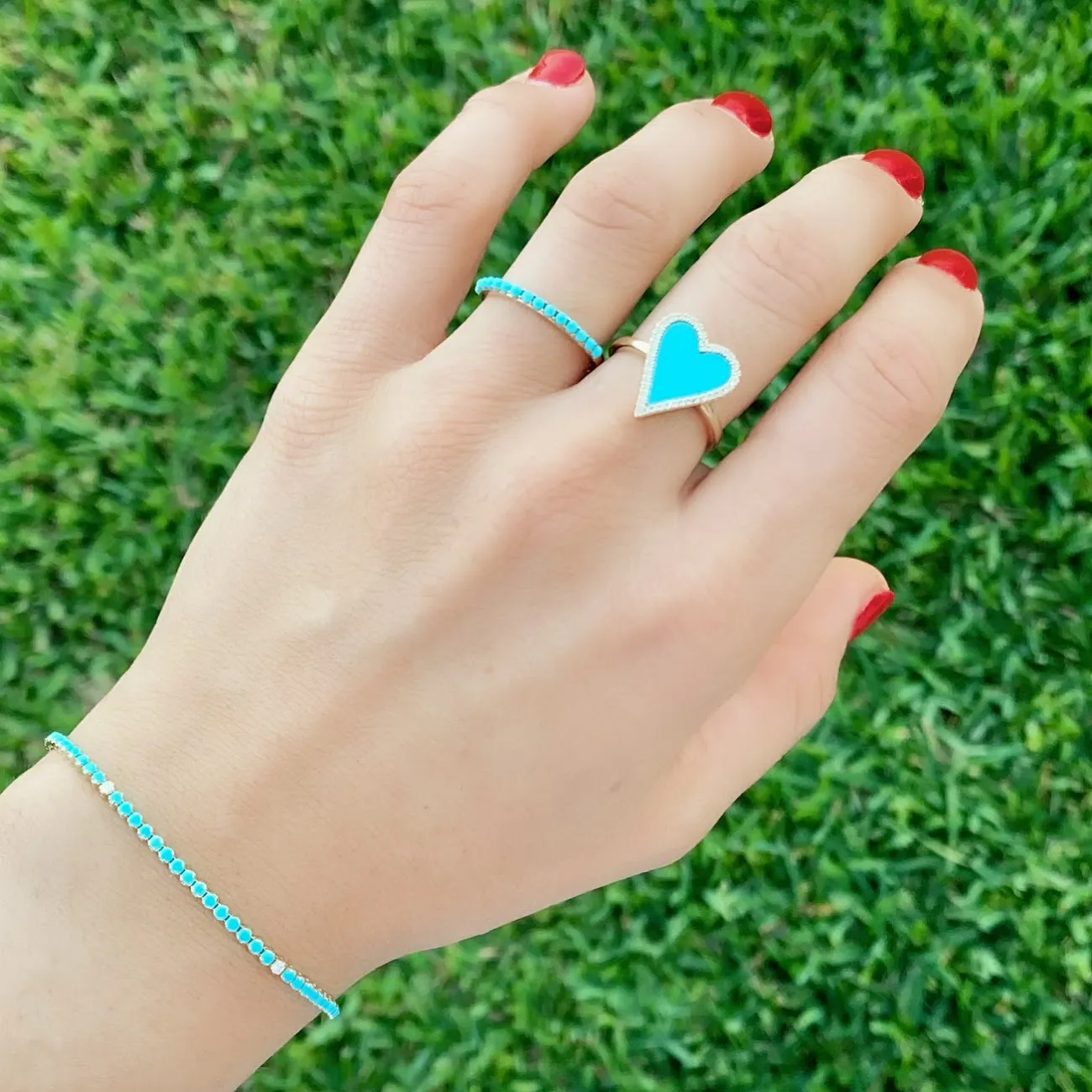 Turquoise Heart Diamond Outline Heart Ring