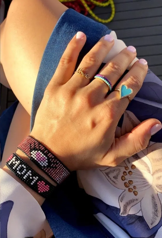 Turquoise Heart Diamond Outline Heart Ring