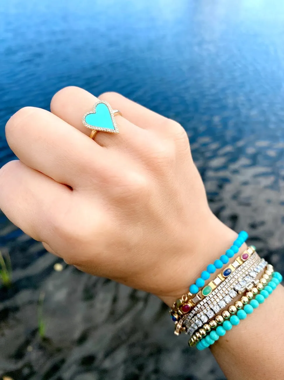 Turquoise Heart Diamond Outline Heart Ring