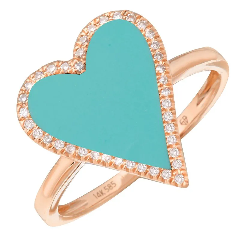 Turquoise Heart Diamond Outline Heart Ring