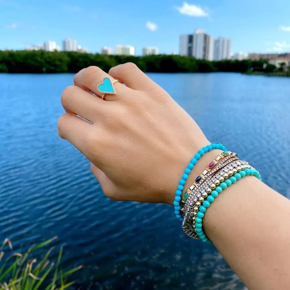 Turquoise Heart Diamond Outline Heart Ring