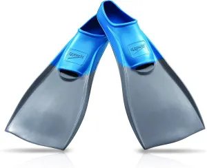 Used ‎Speedo unisex Rubber Long Blade training swim fins, Grey/Blue, M - Men s Shoe size 7-8 Women Shoe 8.5-9.5 US