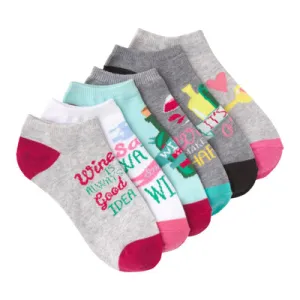 Women's Wine Time Ankle Socks Six Pair Pack