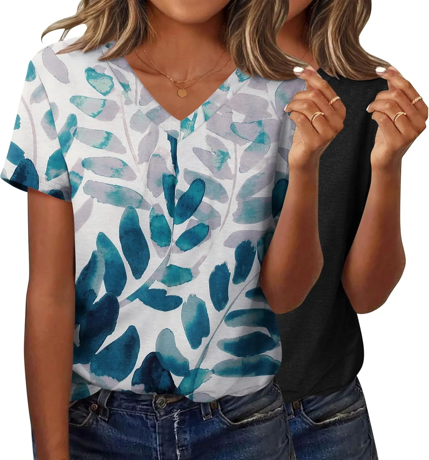 Zeagoo Short Sleeve Shirts for Women Casual Soft V Neck Basic Tee Tops Summer Outfit Clothes